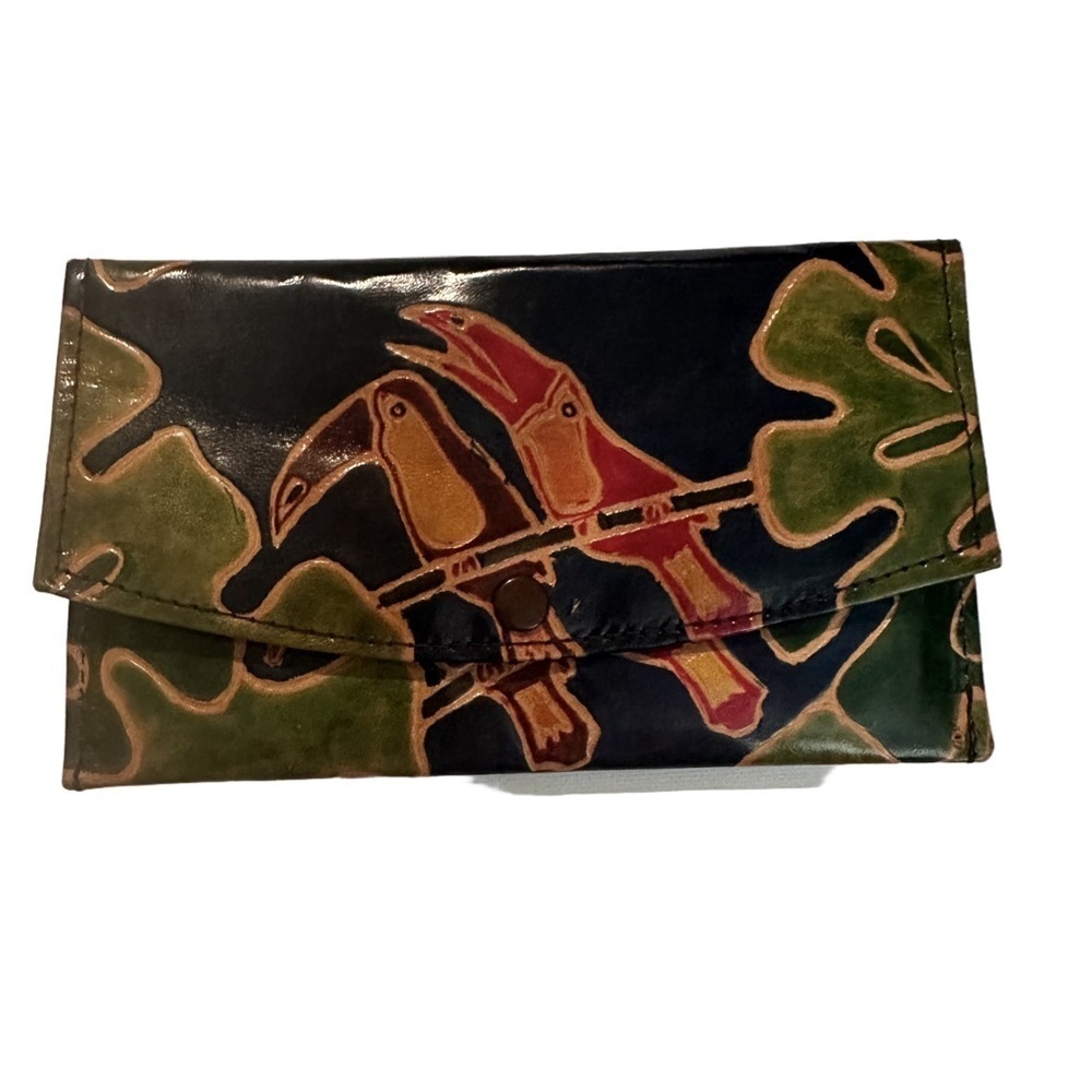 Tropical Leaves Toucan Birds Print Multicolour Leather Wallet Made in India